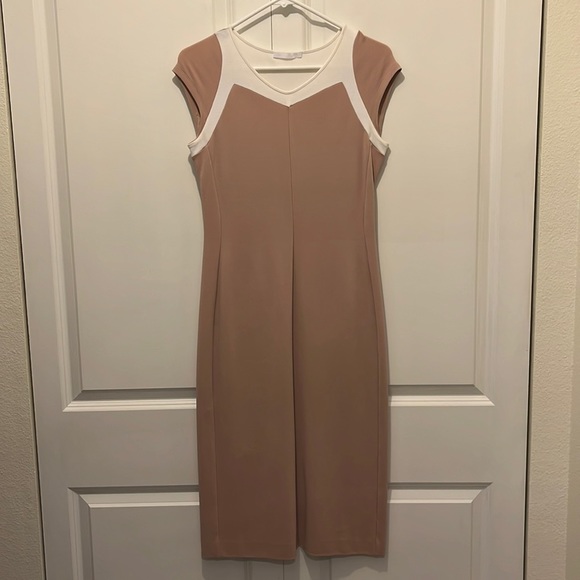 Narciso Rodriguez Sheath Dress in Beige & White